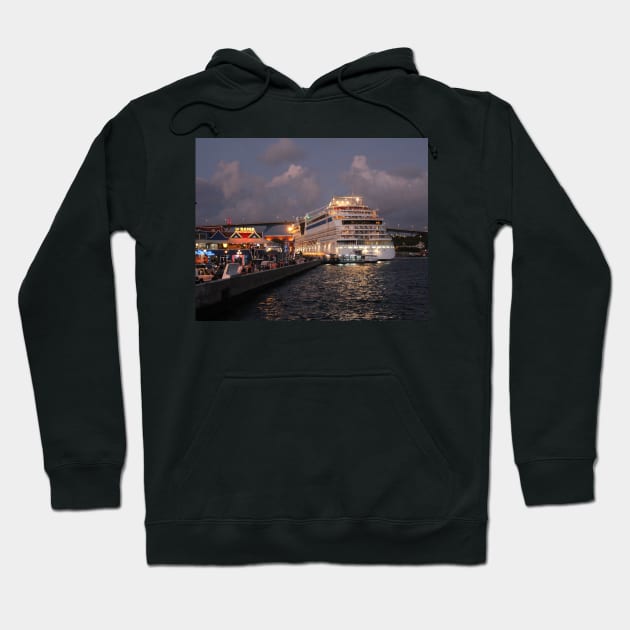 AIDAluna Cruise Ship docking at Willemstad Curacao at Night Hoodie by Christine aka stine1